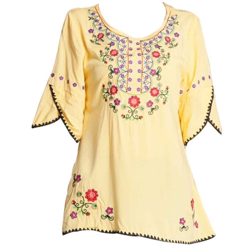 Ashir Aley Girls Embroidered Peasant Tops Mexican Bohemian Blouses , Medium, Yellow - Image 1